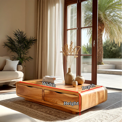 Modern Coffee Table with Storage Drawers – Natural Wood Center Table for Living Room - ArborisWood - 11