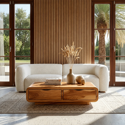 Modern Coffee Table with Storage Drawers – Natural Wood Center Table for Living Room - ArborisWood - 12