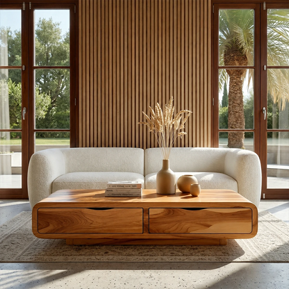 Modern Coffee Table with Storage Drawers – Natural Wood Center Table for Living Room - ArborisWood - 13