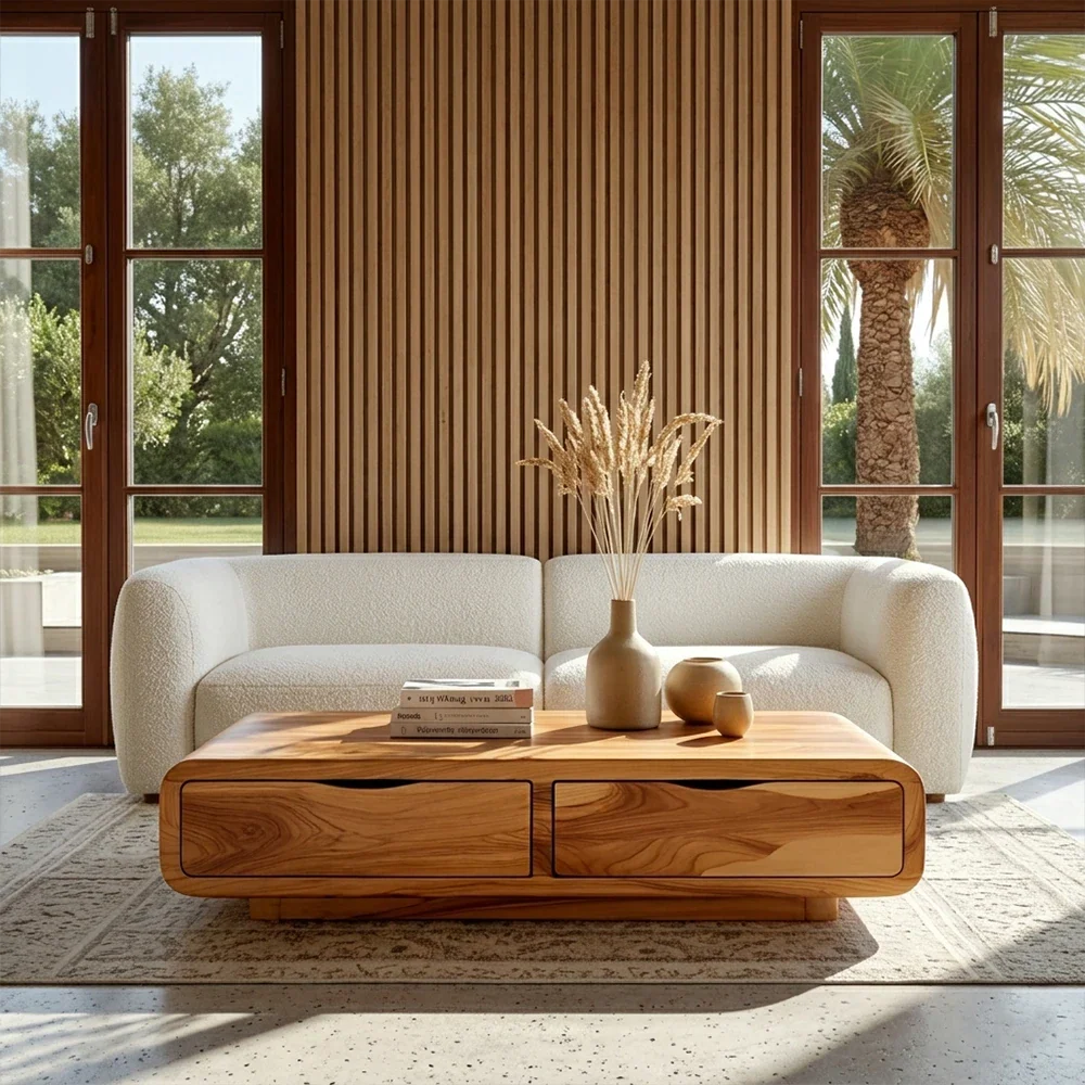 Modern Coffee Table with Storage Drawers – Natural Wood Center Table for Living Room - ArborisWood - 3