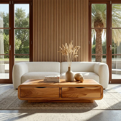 Modern Coffee Table with Storage Drawers – Natural Wood Center Table for Living Room - ArborisWood - 3