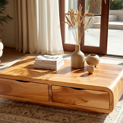 Modern Coffee Table with Storage Drawers – Natural Wood Center Table for Living Room - ArborisWood - 4