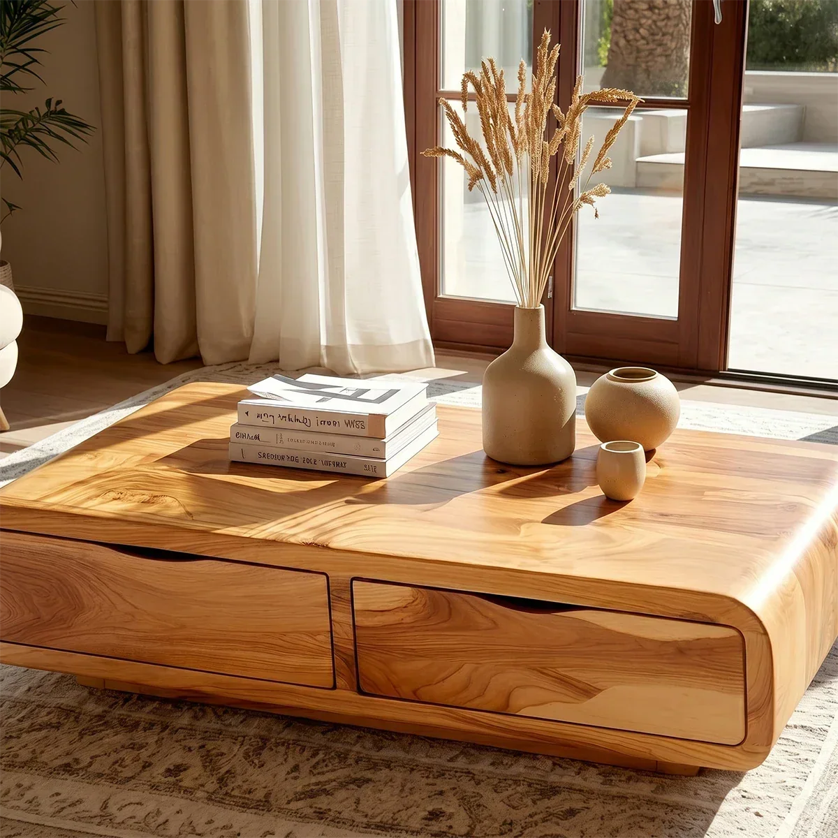 Modern Coffee Table with Storage Drawers – Natural Wood Center Table for Living Room - Arboriswood - 4