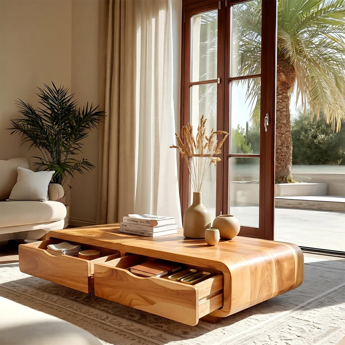 Modern Coffee Table with Storage Drawers – Natural Wood Center Table for Living Room - ArborisWood - 5