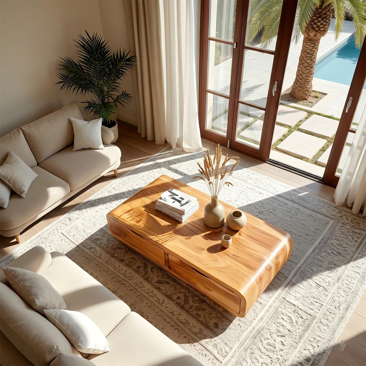 Modern Coffee Table with Storage Drawers – Natural Wood Center Table for Living Room - ArborisWood - 6