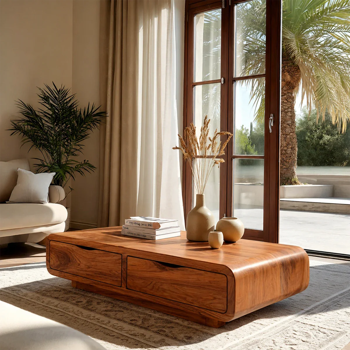 Modern Coffee Table with Storage Drawers – Natural Wood Center Table for Living Room - ArborisWood - 7