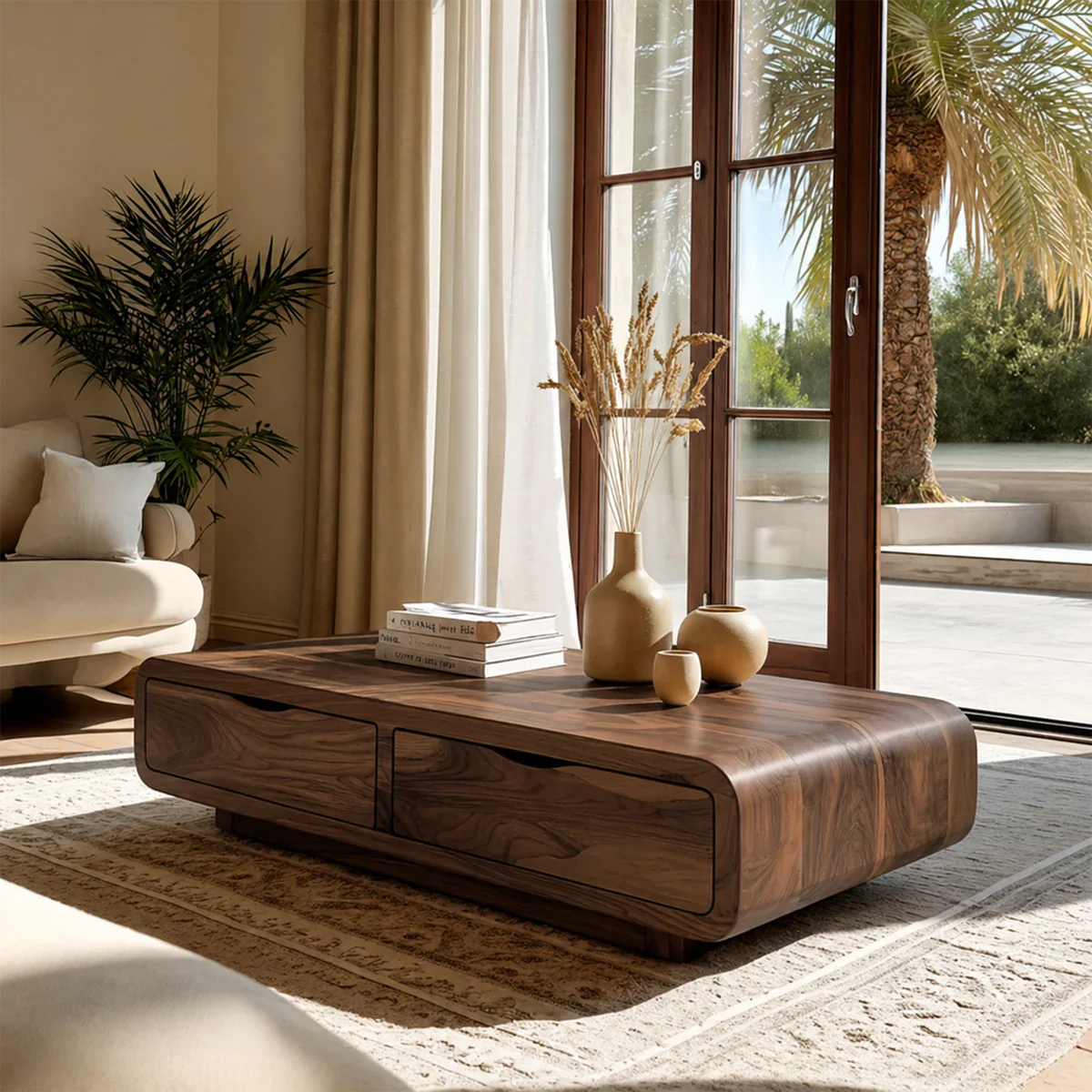 Modern Coffee Table with Storage Drawers – Natural Wood Center Table for Living Room - ArborisWood - 8