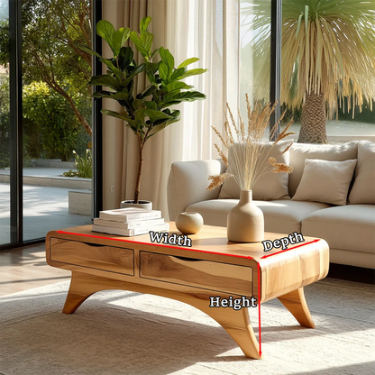 Modern Coffee Table with Two Drawers – Natural Wood Center Table for Living Room - ArborisWood - 11