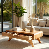 Modern Coffee Table with Two Drawers – Natural Wood Center Table for Living Room - Arboriswood - 5