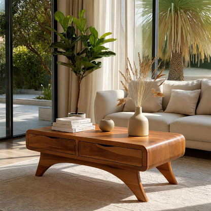 Modern Coffee Table with Two Drawers – Natural Wood Center Table for Living Room - ArborisWood - 7