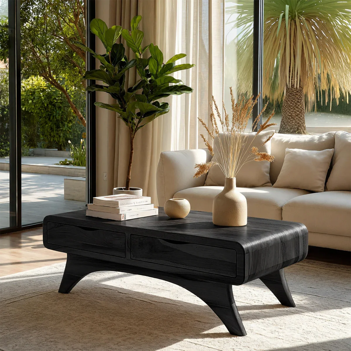 Modern Coffee Table with Two Drawers – Natural Wood Center Table for Living Room - ArborisWood - 9