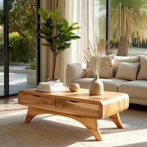 Modern Coffee Table with Two Drawers – Natural Wood Center Table for Living Room - Arboriswood