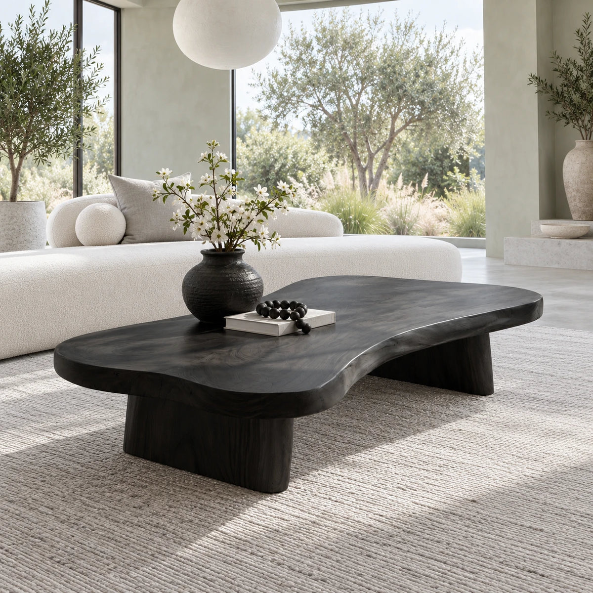 Modern Coffee Table with Undulating Live-Edge Slab on Twin Inset Pillar Blocks - Arboriswood - 10