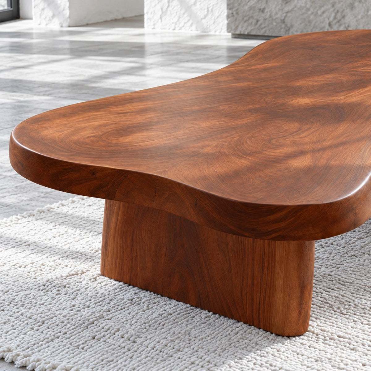 Modern Coffee Table with Undulating Live-Edge Slab on Twin Inset Pillar Blocks - Arboriswood - 4