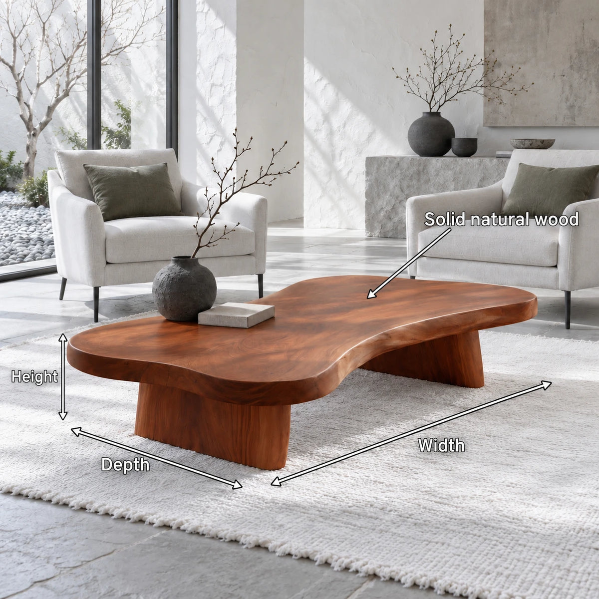 Modern Coffee Table with Undulating Live-Edge Slab on Twin Inset Pillar Blocks - Arboriswood - 7