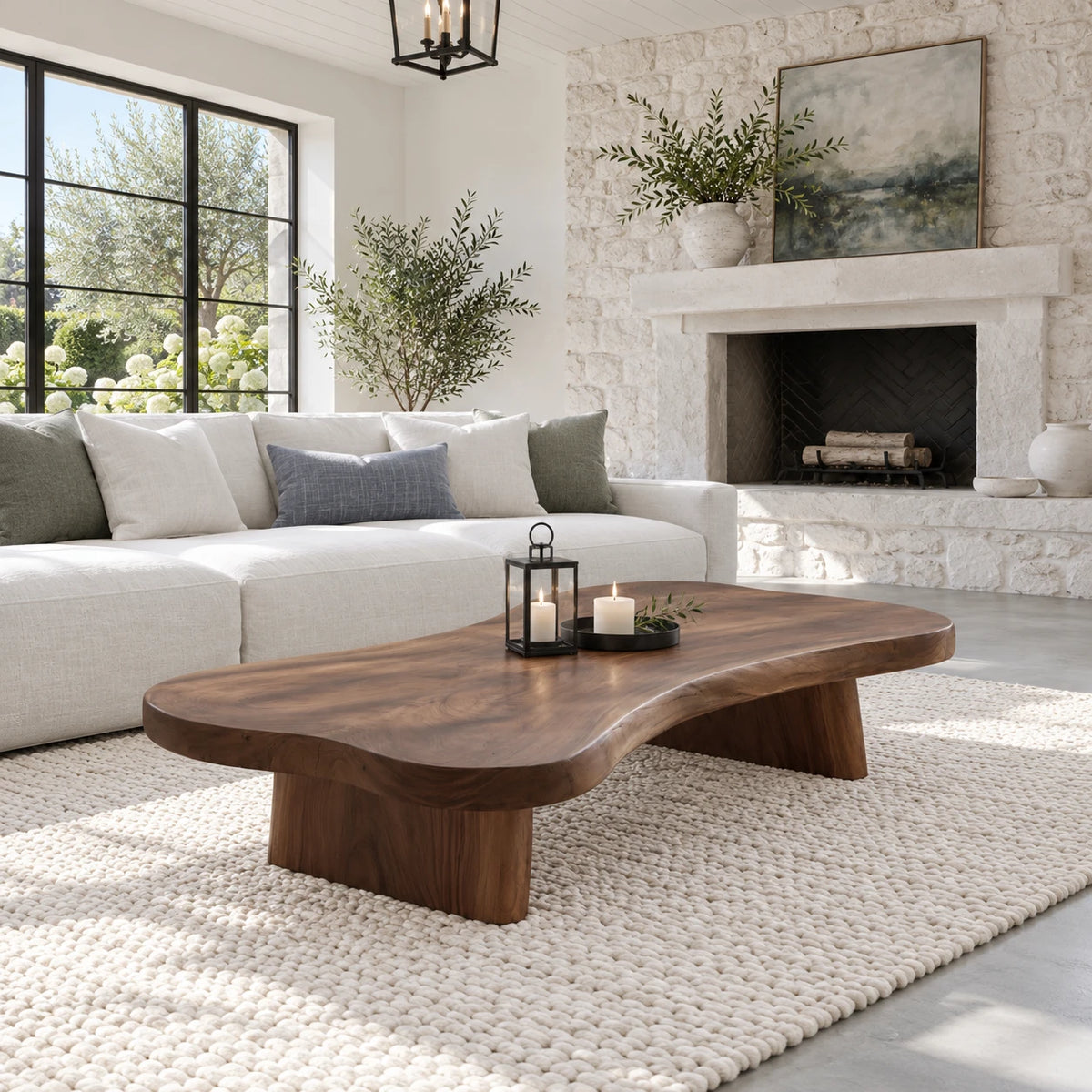 Modern Coffee Table with Undulating Live-Edge Slab on Twin Inset Pillar Blocks - Arboriswood - 8