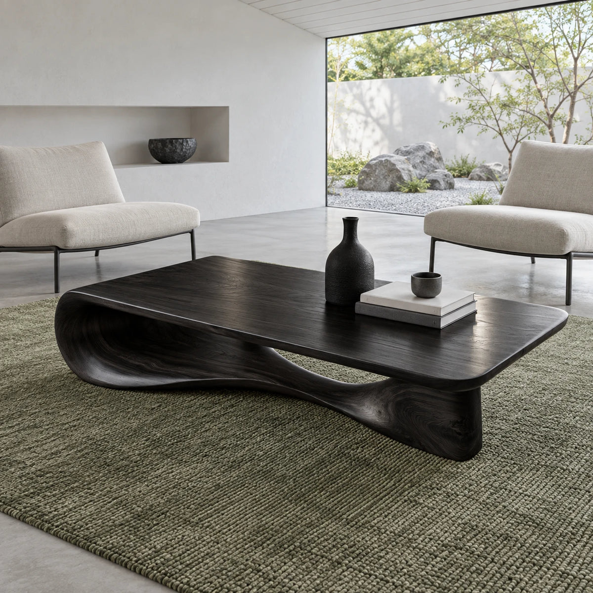 Modern Coffee Table with Wavy Live-Edge Slab on Scroll-and-Foot Arched Base - Arboriswood - 10
