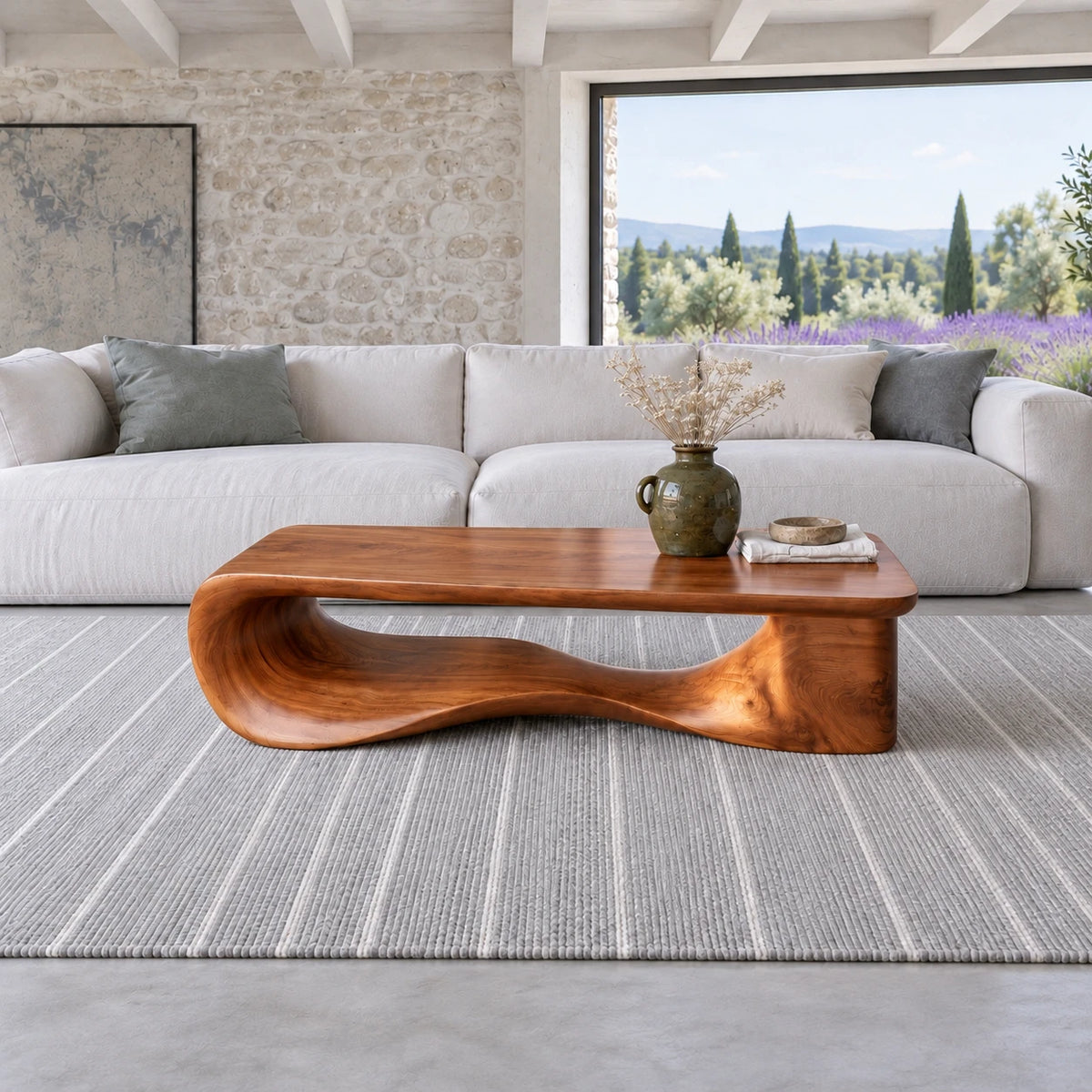 Modern Coffee Table with Wavy Live-Edge Slab on Scroll-and-Foot Arched Base - Arboriswood - 12