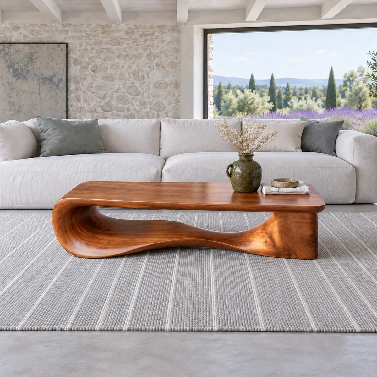 Modern Coffee Table with Wavy Live-Edge Slab on Scroll-and-Foot Arched Base - Arboriswood - 13