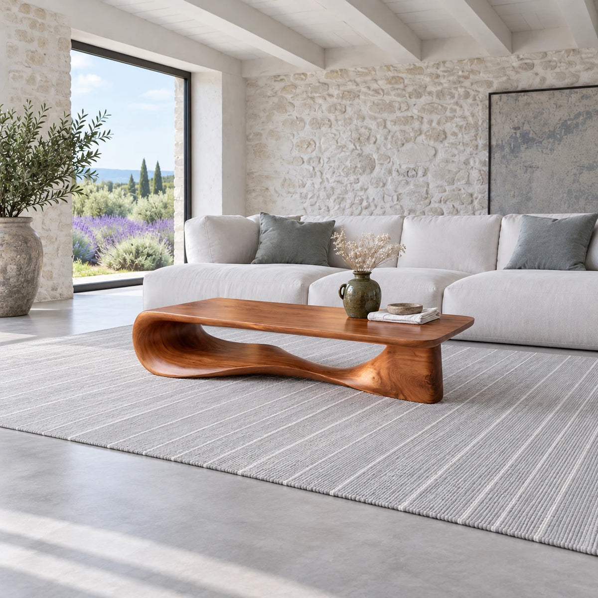 Modern Coffee Table with Wavy Live-Edge Slab on Scroll-and-Foot Arched Base - Arboriswood - 3