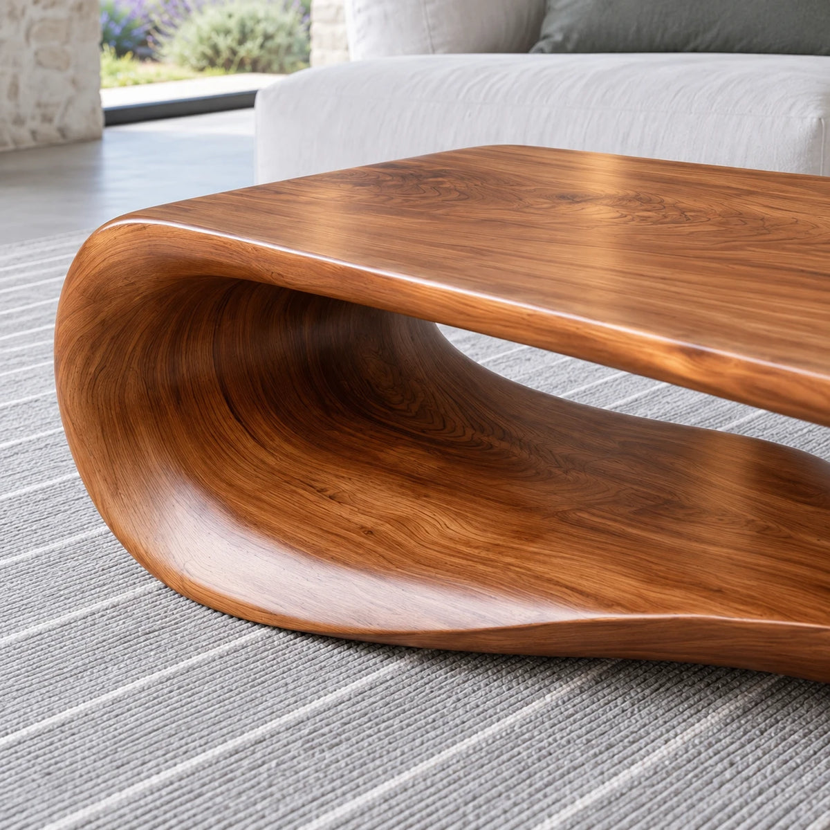Modern Coffee Table with Wavy Live-Edge Slab on Scroll-and-Foot Arched Base - Arboriswood - 4