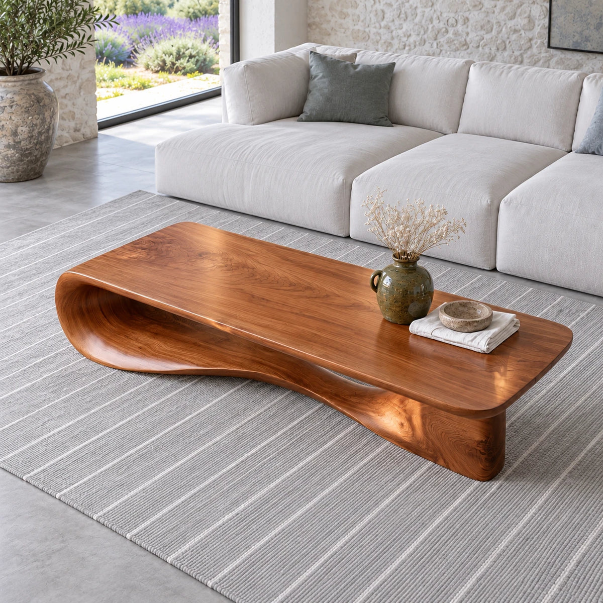 Modern Coffee Table with Wavy Live-Edge Slab on Scroll-and-Foot Arched Base - Arboriswood - 5