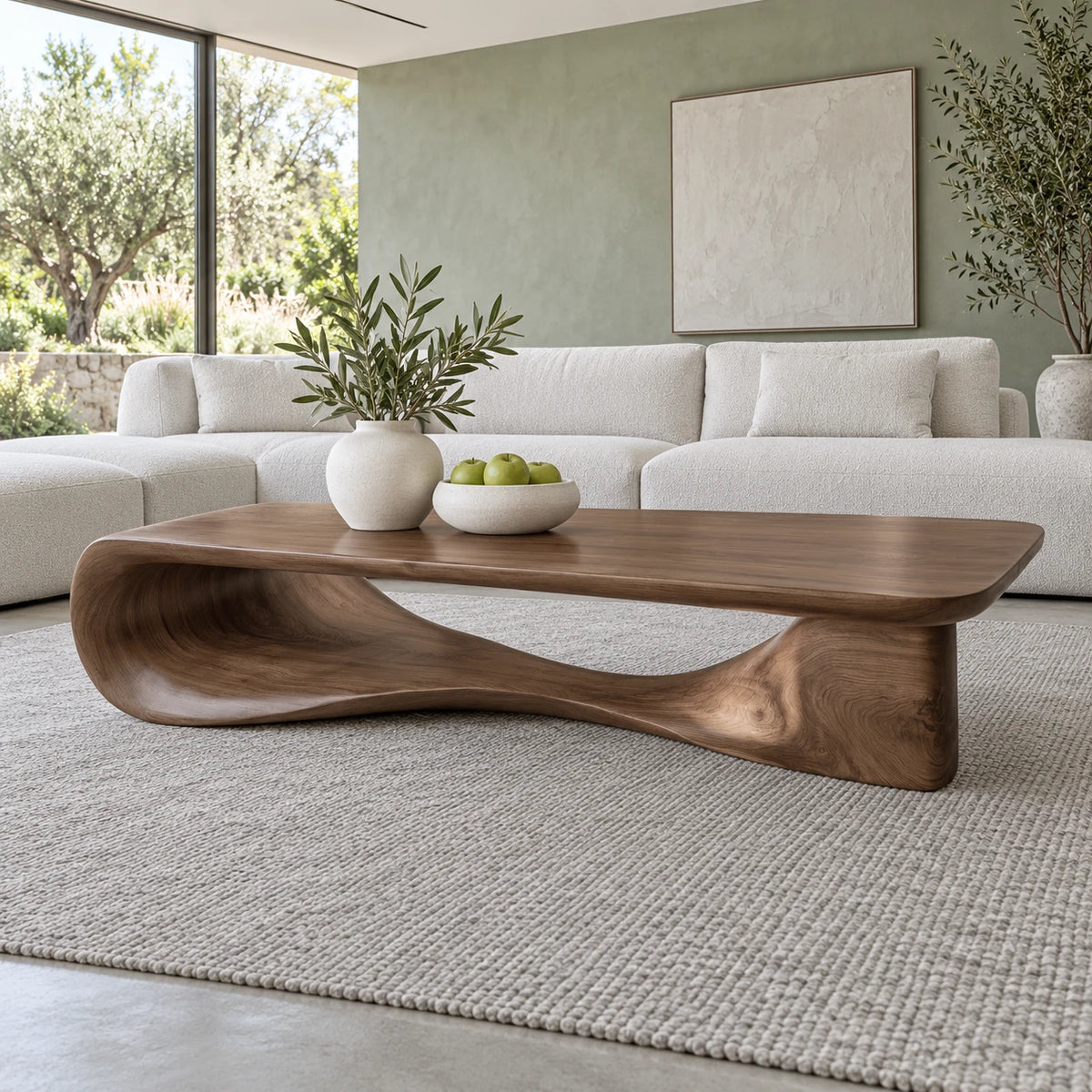 Modern Coffee Table with Wavy Live-Edge Slab on Scroll-and-Foot Arched Base - Arboriswood - 8