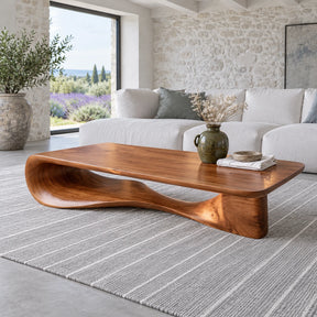 Modern Coffee Table with Wavy Live-Edge Slab on Scroll-and-Foot Arched Base - Arboriswood