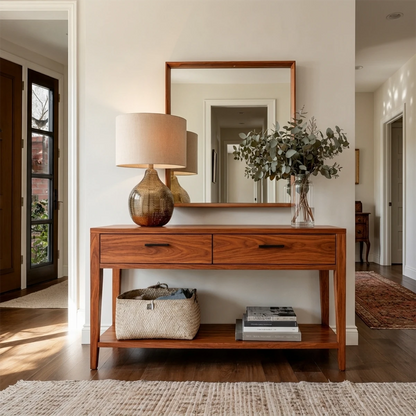 Contemporary entryway sideboard featuring spacious drawers and practical lower shelving
