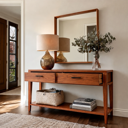 Elegant storage sideboard with clean lines and functional open shelf compartment design