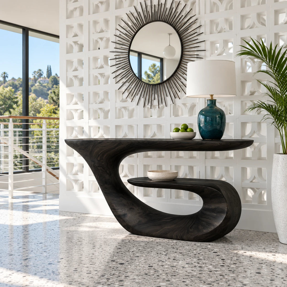 Modern Console Table with Continuous Ribbon Loop Base and Open Lower Shelf - Arboriswood - 10