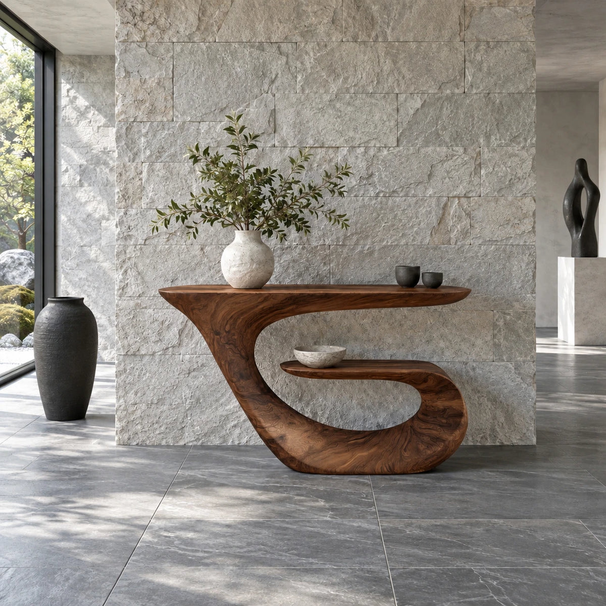Modern Console Table with Continuous Ribbon Loop Base and Open Lower Shelf - Arboriswood - 12