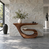 Modern Console Table with Continuous Ribbon Loop Base and Open Lower Shelf - Arboriswood - 12