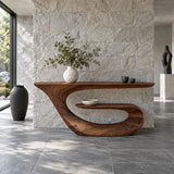 Modern Console Table with Continuous Ribbon Loop Base and Open Lower Shelf - Arboriswood - 13