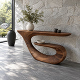 Modern Console Table with Continuous Ribbon Loop Base and Open Lower Shelf - Arboriswood - 2