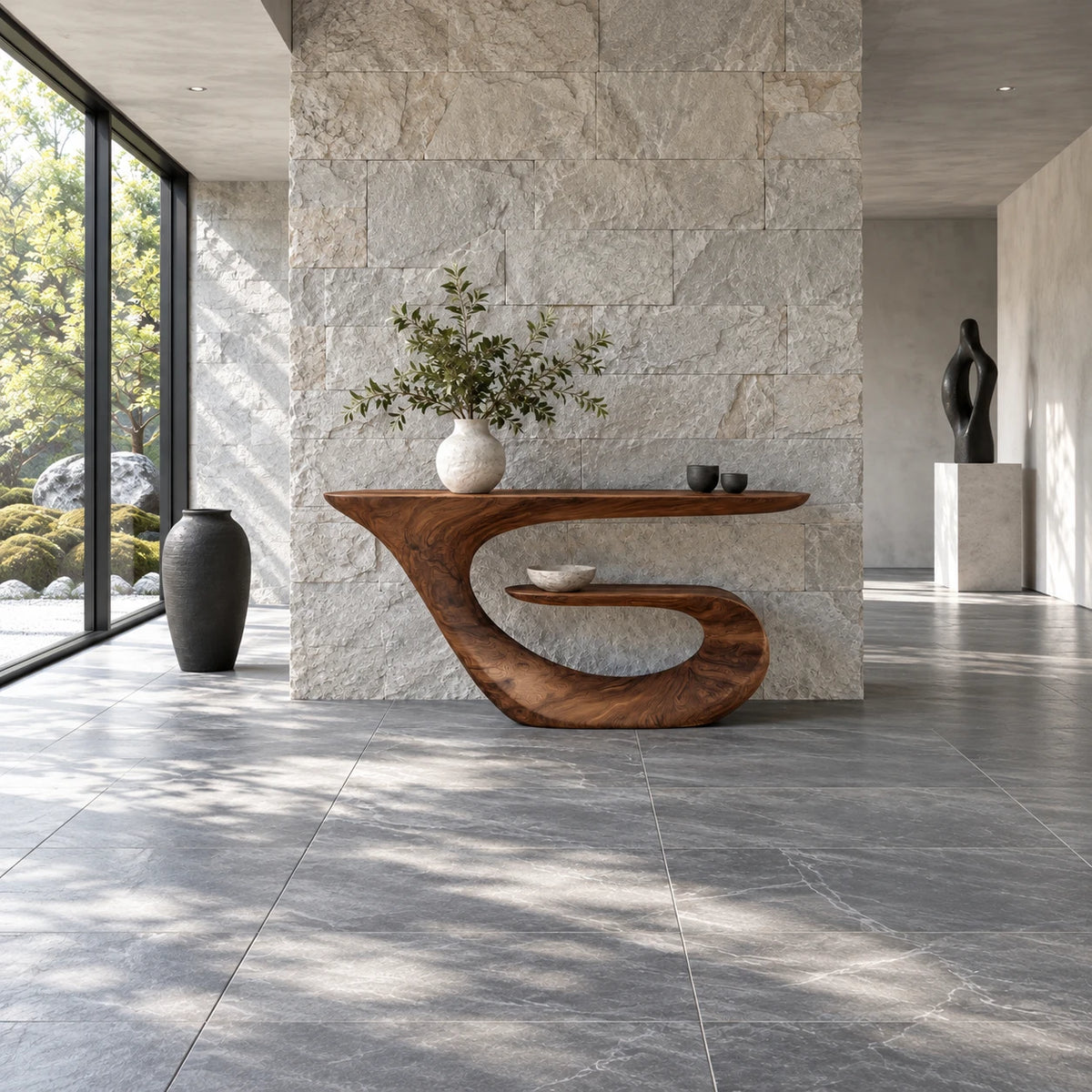 Modern Console Table with Continuous Ribbon Loop Base and Open Lower Shelf - Arboriswood - 3