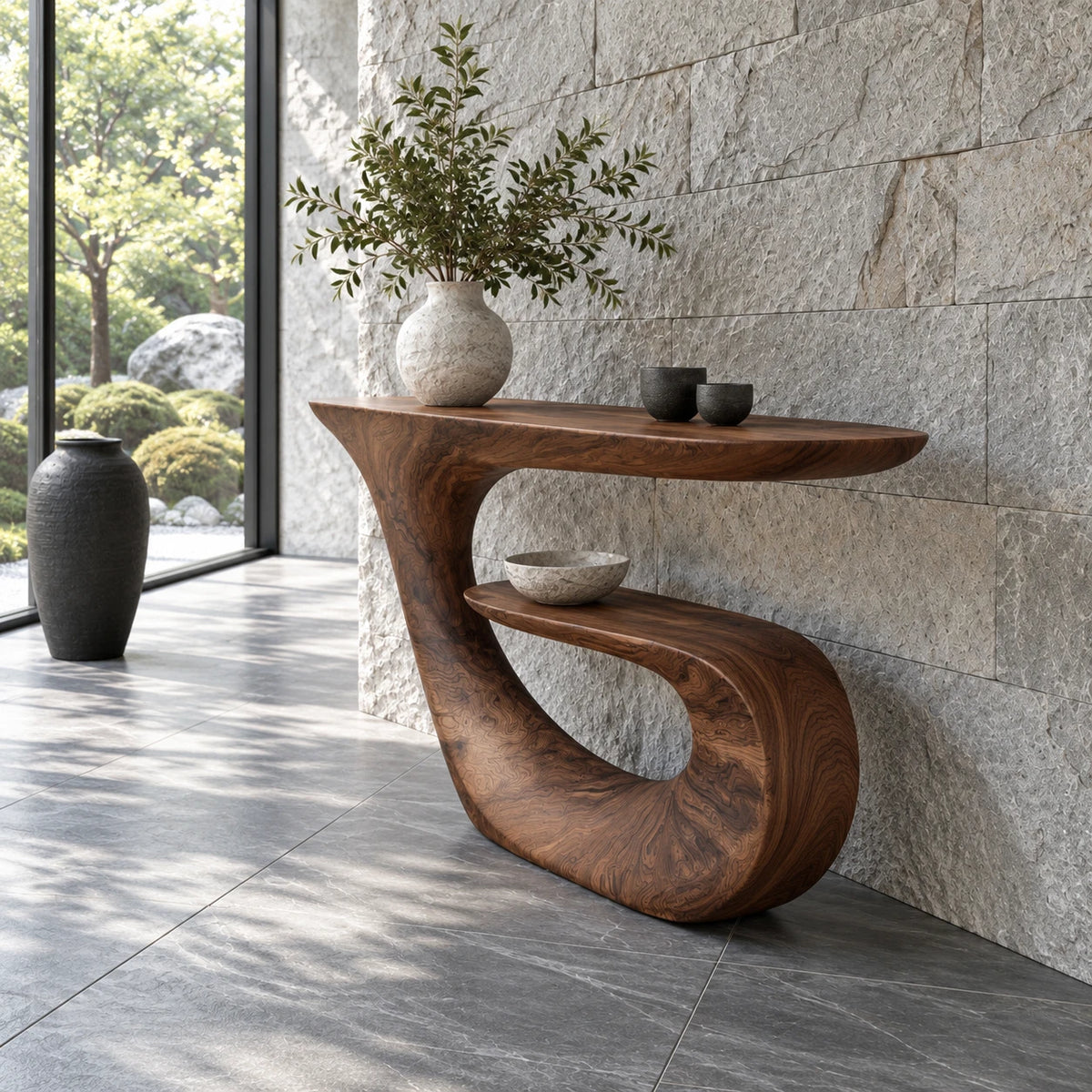 Modern Console Table with Continuous Ribbon Loop Base and Open Lower Shelf - Arboriswood - 6