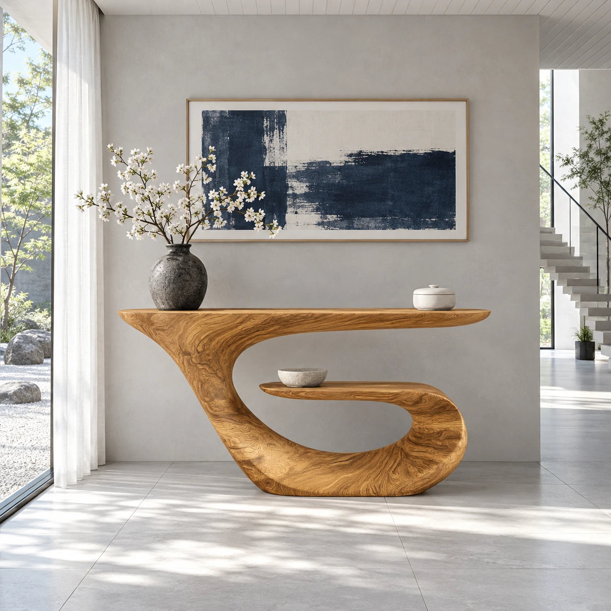 Modern Console Table with Continuous Ribbon Loop Base and Open Lower Shelf - Arboriswood - 8