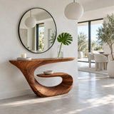 Modern Console Table with Continuous Ribbon Loop Base and Open Lower Shelf - Arboriswood - 9