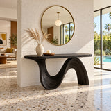 Modern Console Table with Flowing Wave Pedestal Base and Rounded-End Top - Arboriswood - 10