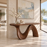 Modern Console Table with Flowing Wave Pedestal Base and Rounded-End Top - Arboriswood - 2