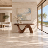 Modern Console Table with Flowing Wave Pedestal Base and Rounded-End Top - Arboriswood - 3