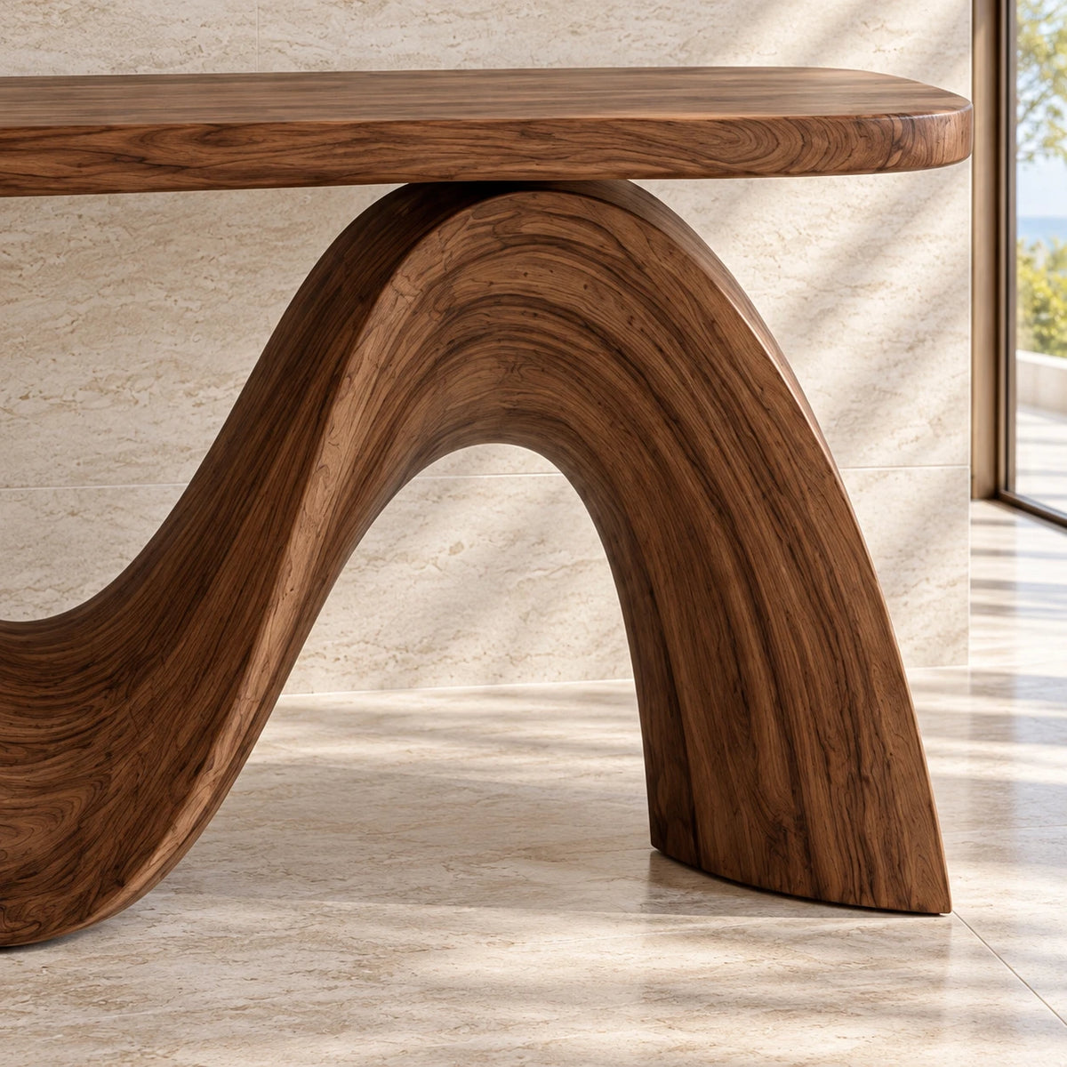 Modern Console Table with Flowing Wave Pedestal Base and Rounded-End Top - Arboriswood - 4