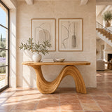 Modern Console Table with Flowing Wave Pedestal Base and Rounded-End Top - Arboriswood - 8