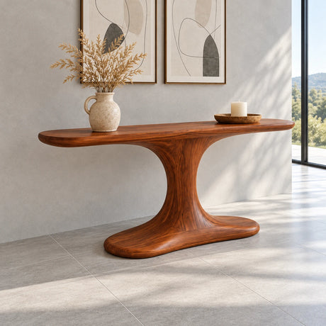 Modern Console Table with Hourglass Pedestal and Organic Spreading Foot - Arboriswood - 2
