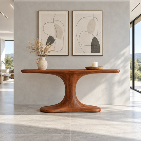 Modern Console Table with Hourglass Pedestal and Organic Spreading Foot - Arboriswood