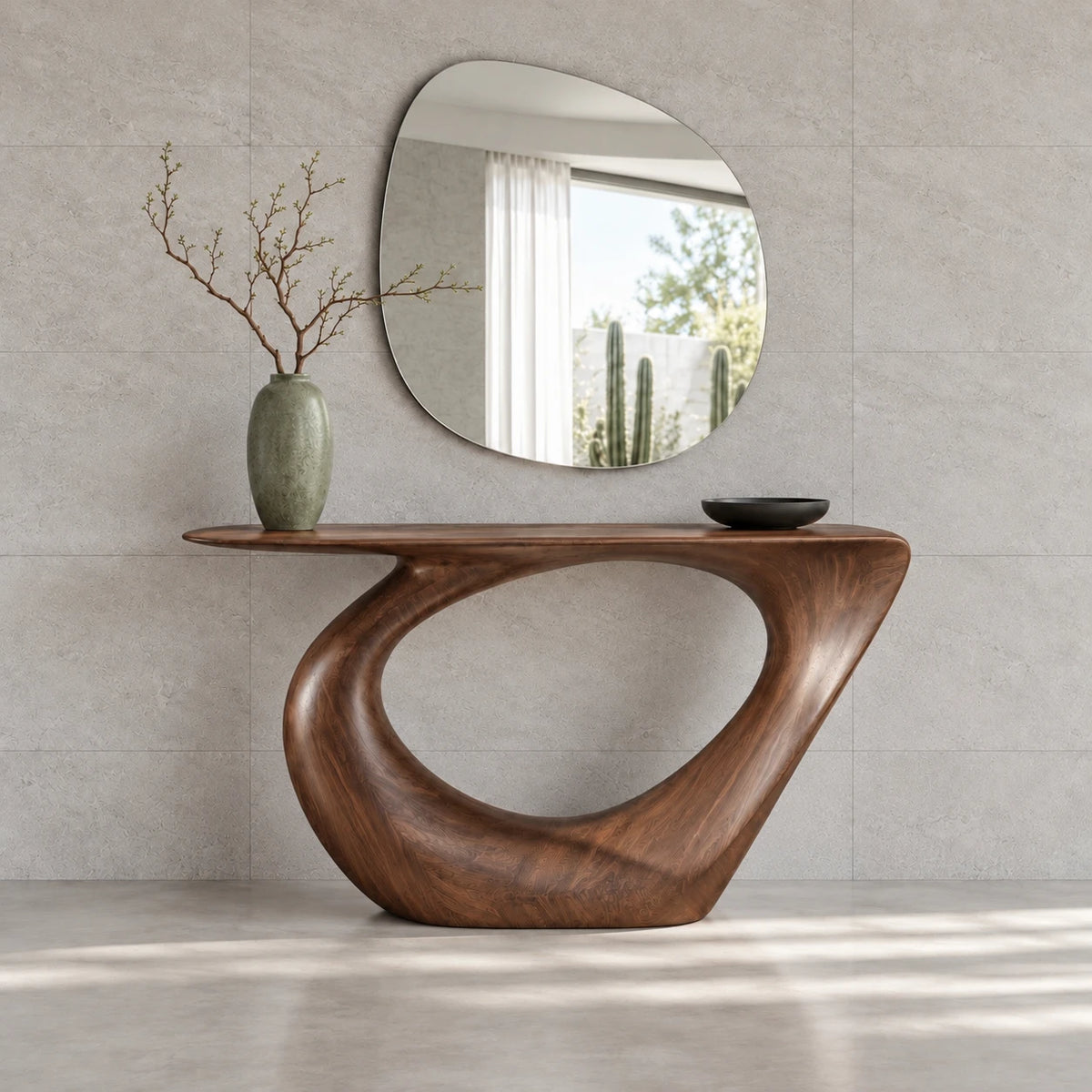 Modern Console Table with Looping Teardrop Pedestal and Tapered-Point Slab Top - Arboriswood - 10