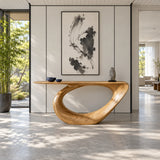 Modern Console Table with Looping Teardrop Pedestal and Tapered-Point Slab Top - Arboriswood - 11