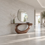 Modern Console Table with Looping Teardrop Pedestal and Tapered-Point Slab Top - Arboriswood - 3