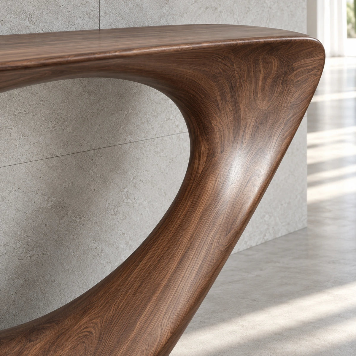 Modern Console Table with Looping Teardrop Pedestal and Tapered-Point Slab Top - Arboriswood - 4